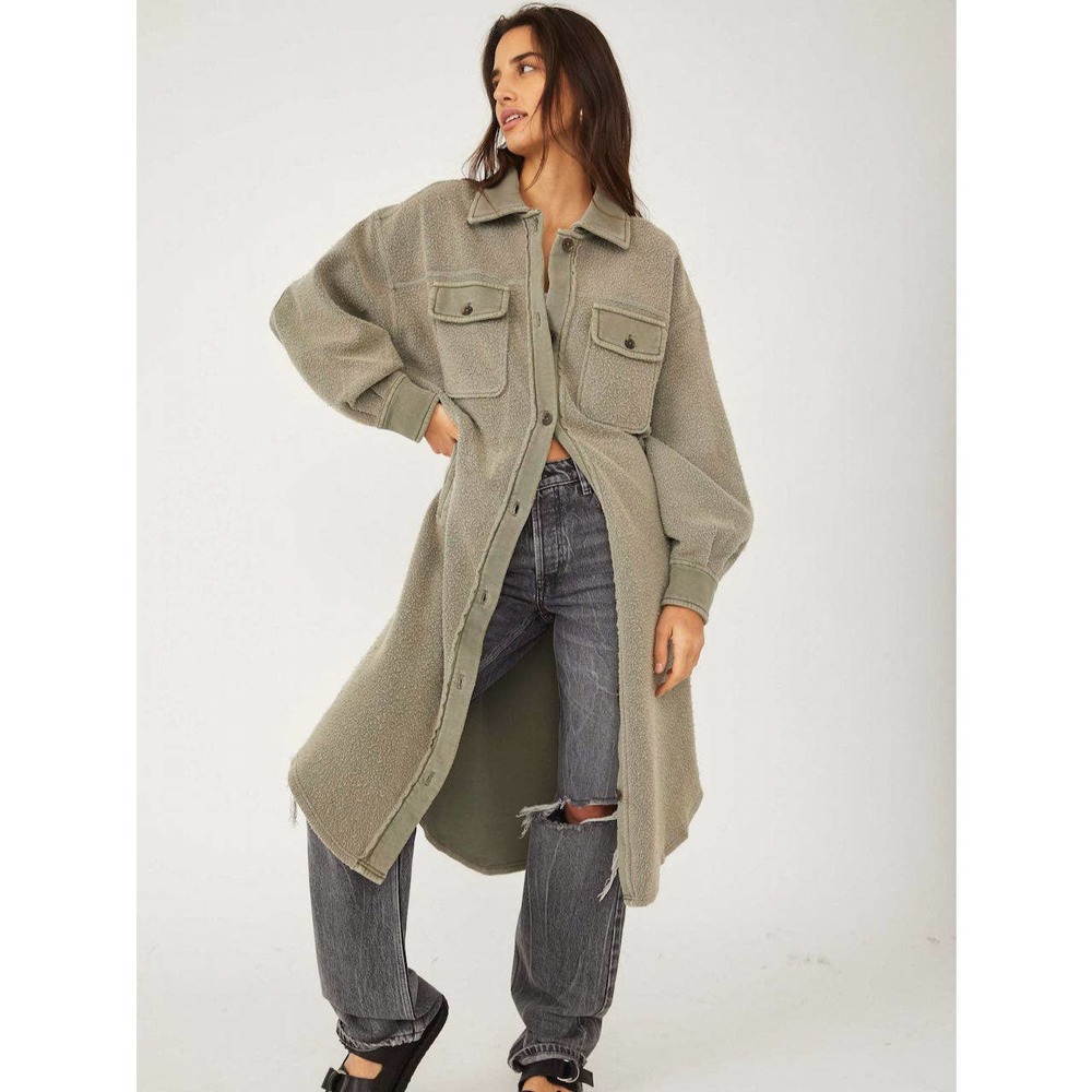 Long Shacket Coat in Olive Green